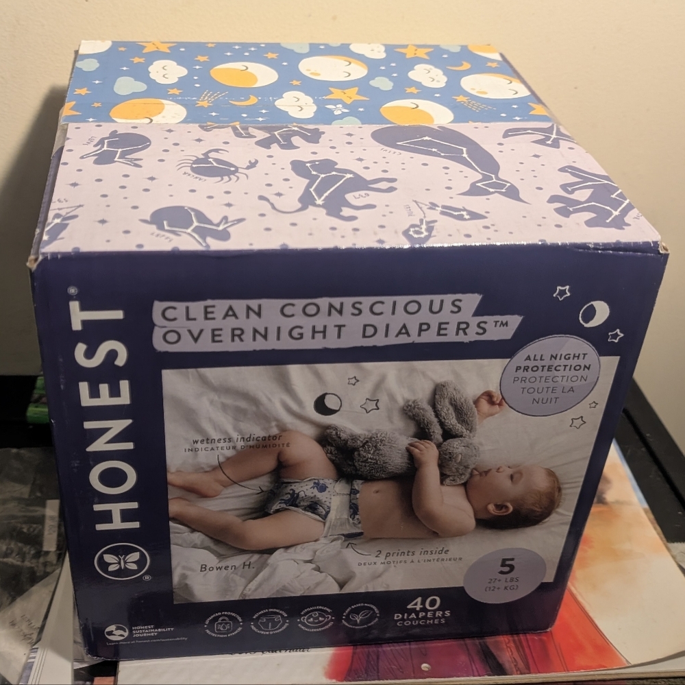 Honest Company Size 5 Overnight Diapers Sensitive Skin 40 Count Hypoallergenic